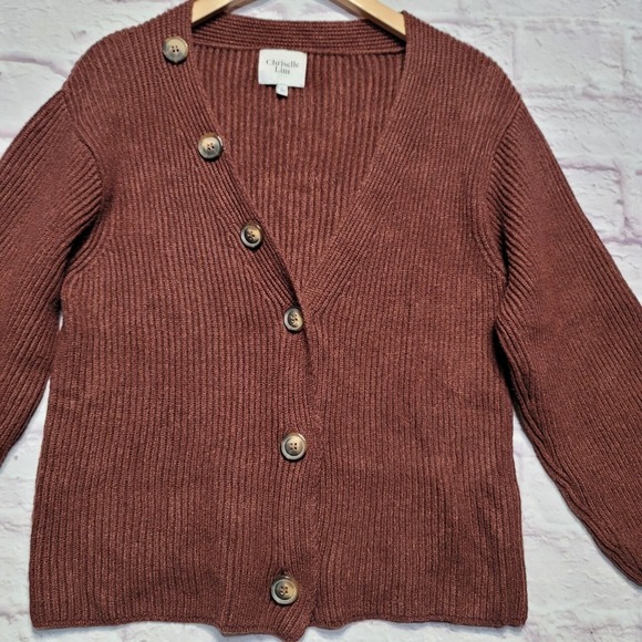 Chriselle Lim Cardigan Sweater Women Small Brown Cleo Button Ribbed Knit Cozy - Picture 4 of 14